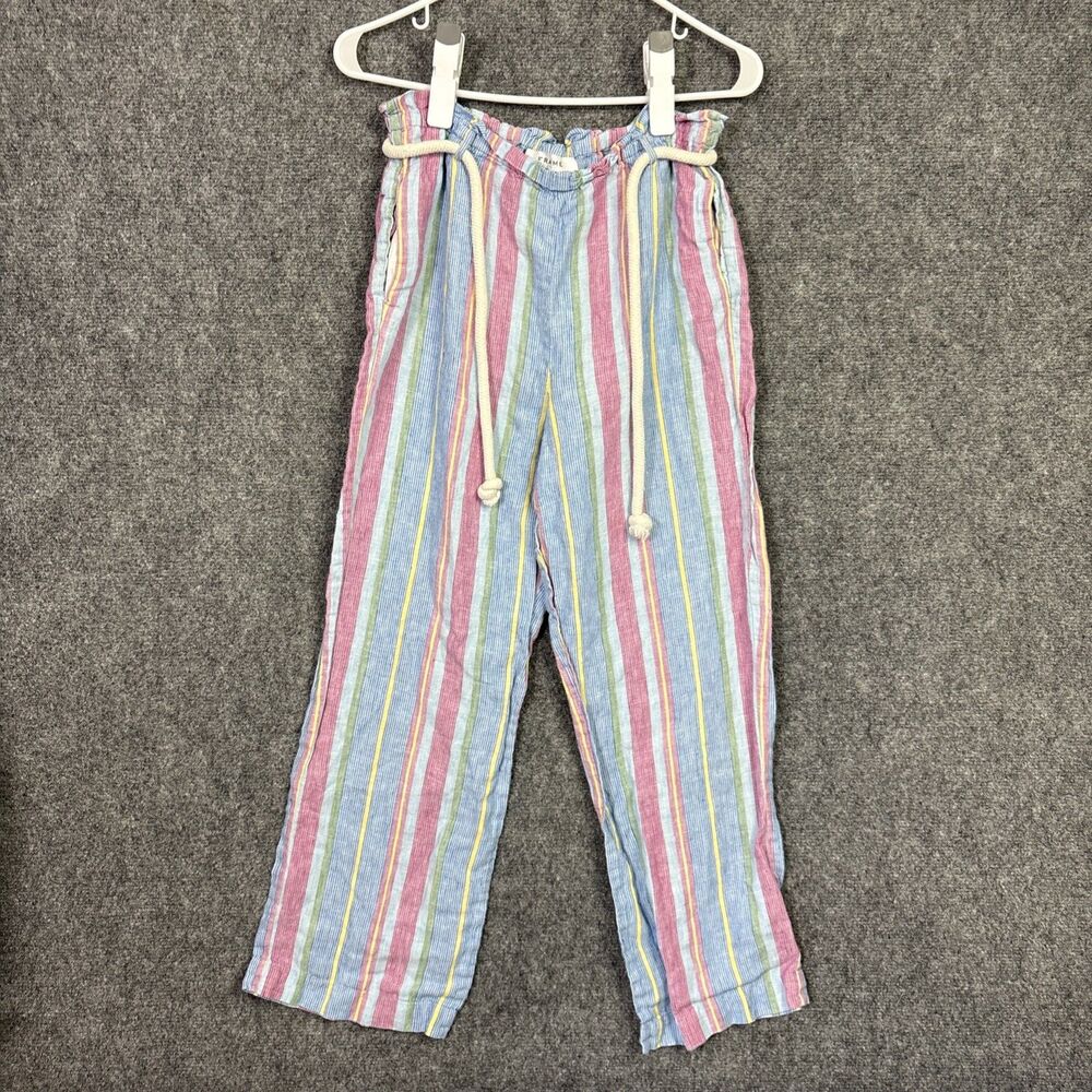 FRAME Pants Womens Size XS Striped Beach Coastal Lounge Linen Natural